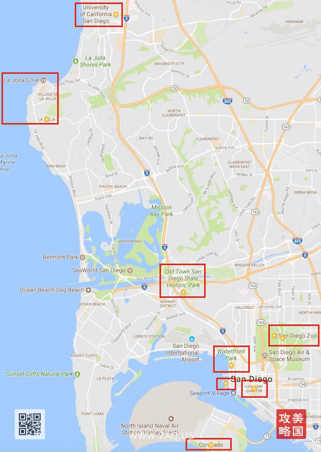San Diego 好去处；图：Google Maps