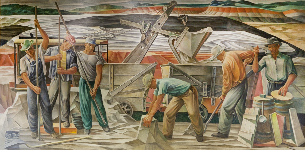 Workers, Mural Bauzite Mining, by Julius Woeltz, in Saline County Courthouse in Benton, Arkansas