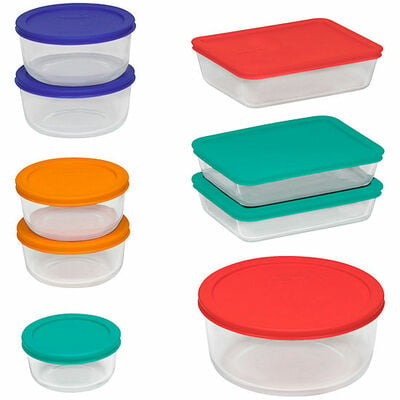 Pyrex 18-pc. glass storage set with colored lids