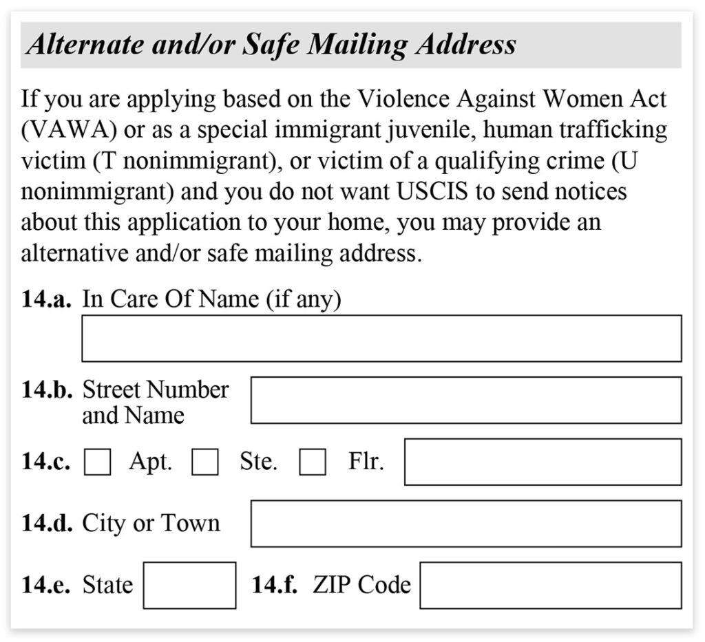 Form I-485, Part 1, Alternate Mailing Address
