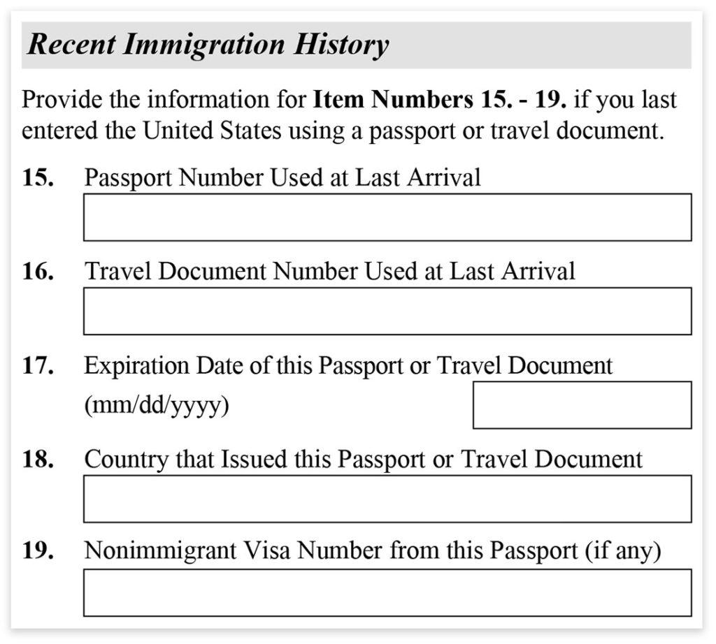 Form I-485, Part 1, Recent Immigration History