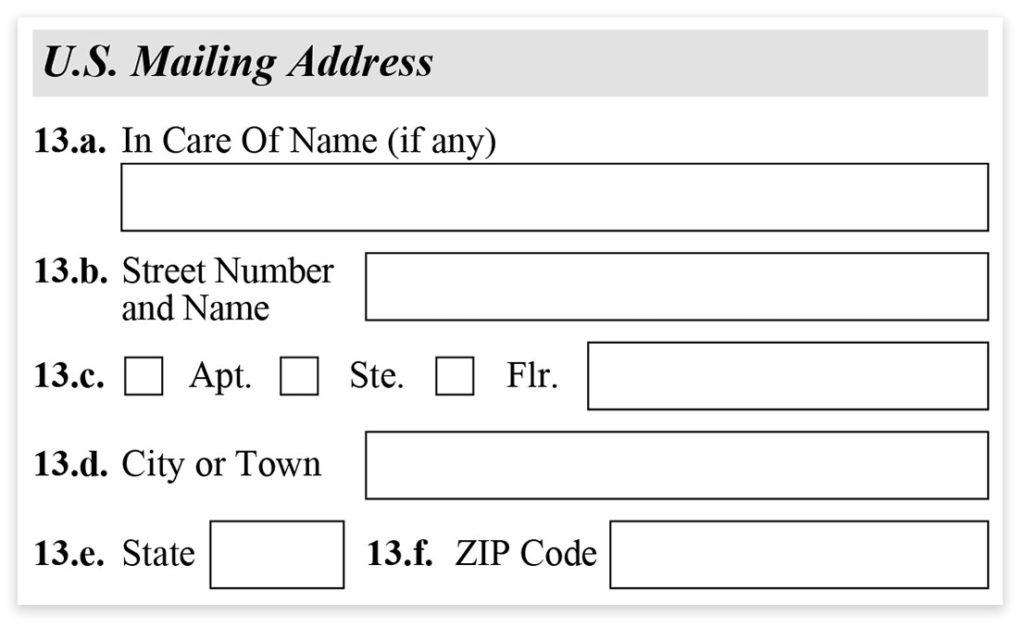 Form I-485, Part 1, US Mailing Address