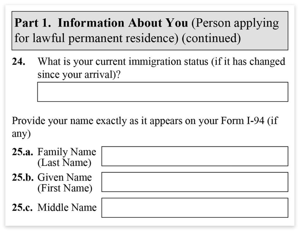 Form I-485, Part 1, Immigration Status