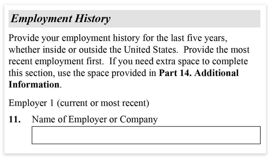 Form I-485, Part 3, Employment History