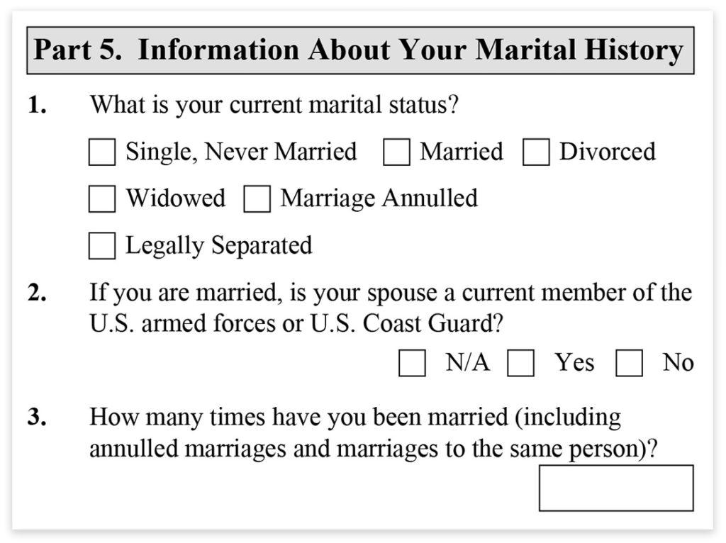 Form I-485, Part 5, Information About Your Marital History